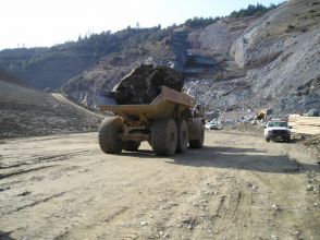 Construction truck mining in the mountains