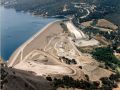 Overview of construction site of a dam and levee