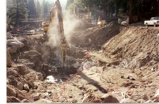 Construction site of dam and levee